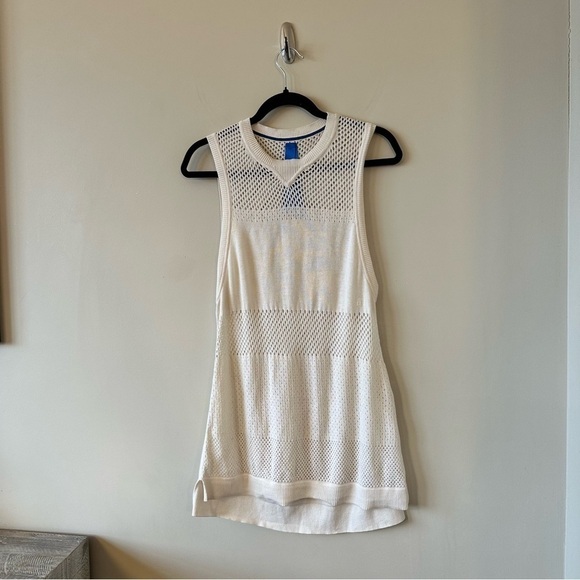 Kit & Ace-Open Knit Cream Long Sleeveless Lightweight Silk Cashmere Blend Vest - Picture 4 of 11